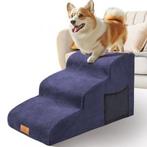 Masthome Escalier pour Chien à 3 Marches, Escalier pour Animaux en Mousse Haute Densité, Rampe pour Chien en Éponge avec Couvercle Amovible, Antidérapant pour Animal Âgé/Blessé (masthome, neuf)