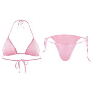 YJZQ Bikini Sissy pour Hommes Ensemble Soutien-Gorge et String Respirant Thong Hot sous Vêtement Ensembles de Lingerie Peignoir de Nuit Homme Pyjama Cosplay Culotte Ficelle Costume de Bain Halloween (YJZQ, neuf)