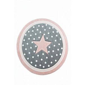CARPETIA Tapis Enfants Tapis de Jeu Tapis bébé Fille Tapis Rond étoile Rose crème Gris Größe 120 cm Rund (Carpetia, neuf)