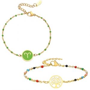 Caimeytie Parure Bijoux Femme: Bracelet Zodiaque et Arbre de Vie en Acier Inoxydable, Multicolore - Id&eacute;e Cadeau B&eacute;lier (YIXUYU, neuf)