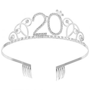 TOGEVAL Couronne d'Anniversaire en Strass Argent&eacute;e 20 Ans Accessoire de Cheveux Femme pour F&ecirc;te 1 Pi&egrave;ce Alliage R&eacute;sistant D&eacute;coration Coiffure Anniversaire (BOBOLING, neuf)