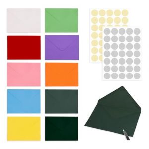 HMCEY 100 PCS Enveloppe Couleur 13.5 X 18.5 CM,Enveloppe en Papier Kraft,Enveloppes Faire Part Mariage avec 120 Rond Autocollants Color&eacute;s,Enveloppes Cadeau Anniversaire pour Cartes Cadeaux, Bricolage (EASYFLOW TRADE LTD, neuf)