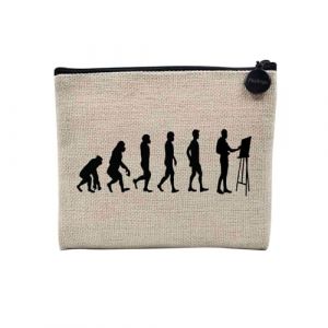 Pochette en Lin - Evolution Peinture Peintre Art Artiste - Trousse Maquillage en Toile Aspect Lin - Porte Monnaie - 15 x10 cm (FabulousBOUTIK, neuf)