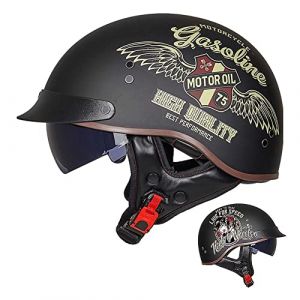 ACLFFSHOP Demi Casque De Moto, Casque Jet Rétro, Casque Bol Moto Homologué ECE, Casques Vintage à Face Ouverte, avec Pare-Soleil et Doublure Intérieure Amovible, pour Vélos Motos Scooter (GXPgxp, neuf)