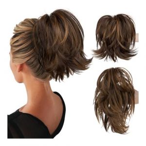 Chignon, Queue de cheval for femme pince courte cheveux boucl&eacute;s queue de cheval anneau de cheveux r&eacute;glable perruque moelleuse,&agrave; porter au quotidien(Light brown) (zhujuan08, neuf)