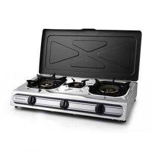 Orbegozo FO 3500 R&eacute;chaud &agrave; gaz en acier inoxydable, gaz butane ou propane, allumage pi&eacute;zo&eacute;lectrique, deux br&ucirc;leurs &agrave; triple couronne et un petit br&ucirc;leur, usage ext&eacute;rieur (Avanturis, neuf)