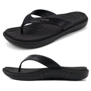 jiajiale Tongs Femme Mode Orthop&eacute;dique Cuir Confortable Soutien Vo&ucirc;te Plantaire Tongue Legere Yoga Mat &eacute;t&eacute; Plage Piscine Flip Flop Douche Antid&eacute;rapante Caoutchouc Semell Noir EU43 (SunshineHOME, neuf)