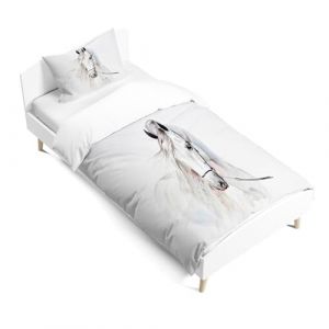 JEFFEL Parure de lit pour enfant - 135 x 200 cm - Motif cheval - Motif animal 3D - En microfibre - Très douce - Avec housse de couette et taie d'oreiller (Cheval 1, 120 x 150 cm) (LVUSX, neuf)