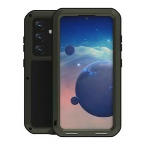 LOVE MEI pour Samsung Galaxy S24 Coque, Outdoor Heavy Duty Aluminium Métal Coque Antichoc Anti-poussière Bumper étui de Protection Complet du Corps avec Verre trempé pour Samsung Galaxy S24 (Vert) (YiMi store, neuf)