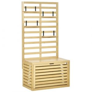 Coffre de rangement Outsunny, coffre de rangement avec treillis, coffre de rangement avec étagères, coffre de jardin, coffre à coussins, bois massif, naturel, 80 x 45 x 160 cm (AOSOM-DE, neuf)