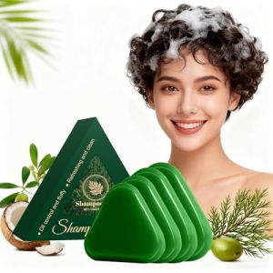 Shampoing Solide Nature Triangle,Barre de Shampoing V&eacute;g&eacute;tale pour Femmes et Hommes,Savon Vert Triangle, Nettoyage Doux et Soin Nourrissant,Contr&ocirc;le du S&eacute;bum,Renforce et Lisse les Cheveux Fris&eacute;s (4pc) (Raevior, neuf)