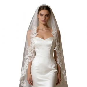 Romance Voile de mari&eacute;e avec bordure en dentelle florale s&eacute;curis&eacute;e Peigne &agrave; cheveux Coiffe de mari&eacute;e pour f&ecirc;te de mariage Photo Essentiel en dentelle Voiles de mariage (JIUYUETIAN, neuf)