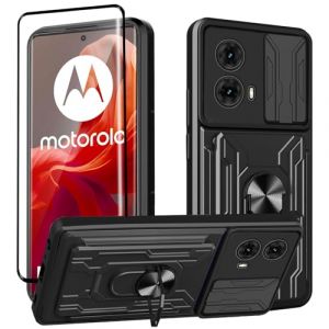 KZIOACSH Coque pour Motorola Moto G85 avec Verre Tremp&eacute;,Heavy Duty Antichoc Bumper Housse,Couvercle de cam&eacute;ra &agrave; glissi&egrave;re+360&deg;degr&eacute;s B&eacute;quille &agrave; Bague de Rotation,Noir. (Dragon-long, neuf)