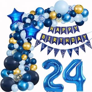 24 Ans Décorations Anniversaire bleu anniversaire 24 ans Homme ballons anniversaire bleu or déco 24 Arche Ballon bleu 24 ans anniversaire Ballons Guirlande bleu or Decoration anniversaire (Crazy-M, neuf)