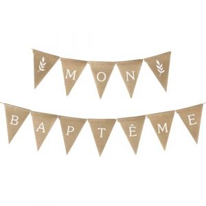 Banderole “Mon BAPTÊME” Bannière Toile de Jute Fanion Drapeau Triangle Banner Décoration Suspendre pour Baptême Garçon Fille (guyunhong, neuf)