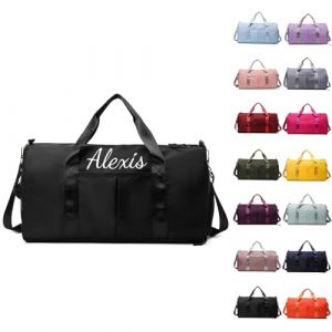 Sac De Sport Personnalisable, Brod&eacute; Sac Voyage, Sac Sport avec Compartiment Chaussures pour Femme Et Homme Sac De Voyage Femme Imperm&eacute;able Sac De Transport avec Nom Sac De Weekend (Noir) (Alice Personalization Workshop, neuf)