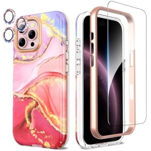 SHEDEER Coque pour Iphone 16 Pro Max, 4 en1 Paillette Caméra Protection & Verre Trempé & Bumper & Étui pour Iphone 16 Pro Max,Coque pour Iphone 16 Pro Max avec Paillettes, Brillant, Antichoc, Rose (Chvelop, neuf)