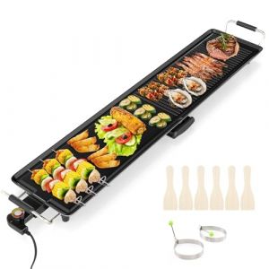 SOARS Plancha &Eacute;lectrique XXL 1800W, Barbecue &Eacute;lectrique avec Thermostat Int&eacute;gr&eacute;, Rev&ecirc;tement Antiadh&eacute;sif, 4 Temp&eacute;ratures R&eacute;glables, pour 10-12 Personnes (Surface Plate+Nervur&eacute;e 100 X 22 CM) (Magichome24, neuf)