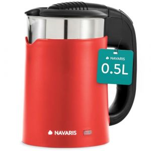 Navaris Bouilloire de voyage - Mini bouilloire &eacute;lectrique inox 1100W 0,5 L avec 2 tasses en plastique - Protection contre &eacute;bullition &agrave; vide (SX-Commerce, neuf)