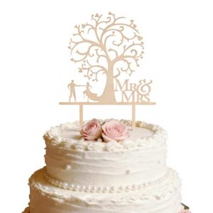 HUVZOR 1 pi&egrave;ce D&eacute;corations de G&acirc;teau de Mariage Topper de G&acirc;teau de Mariage Rustique en Bois Topper de G&acirc;teau de Fian&ccedil;ailles Topper de Cupcake de Lettres pour Mariage (Volumetech OU, neuf)