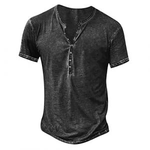 Homme Henley T-Shirts à Manches Courtes Col Tunisien Boutons Coton Décontractée Slim Fit Chemises en Coton T-Shirt Respirant Haut d'extérieur Fitness Tee Shirt Vetement Homme Solde (⭐⭐⭐⭐⭐AEGJEGVD(5-15 jours Arrivé), neuf)