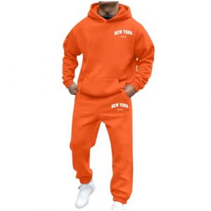 Survêtement Homme à Capuche Ensemble Jogging Homme 2 Pièce Sweat Hoodies et Pantalon Jogging Track Suit Ensemble de Survêtement Confortable Tenue Sport Combinaison De Sport pour Gym (01 Orange, L) (Beythetly, neuf)