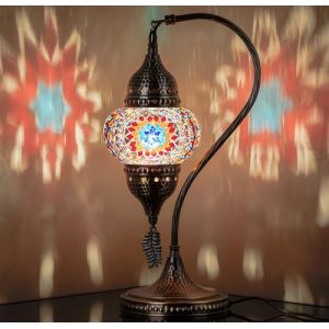 DEMMEX Lampe turque authentique, fabriquée en Turquie, lampe de chevet en mosaïque turque marocaine, 100% fabriquée à la main, corps en métal couleur laiton antique et base en métal martelé (DEMMEXUK, neuf)