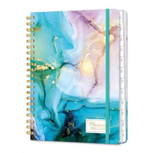 Agenda scolaire 2025-2026 - Semainier et mensuel avec onglets - Agenda journalier à spirale 2025-2026 - Format A5 (marbre cyan) (LONELY OAK, neuf)