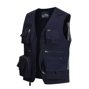 MeiLayM Homme Gilet de pêche Veste Plein air Gilet Été Multi-Poche Gilet Séchage Rapide Gilet de Sport Veste Loisirs Respirant Sans Gilet Manches Camping Chasse Photographie Veste Bleu,XXL (MeiLayM, neuf)