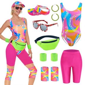 TOLOYE Costume d'entraînement des Années 80, Deguisement Annee 80 90 avec Accessoire Rétro, Vêtements de Sport Années 80 avec Sac Banane, Costume Année 80 Survêtemen pour Hommes Femmes (Femme, XL) (PrettyGift-FR, neuf)