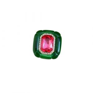 Bague en r&eacute;sine acrylique de couleur bonbon, accessoires g&eacute;om&eacute;triques exag&eacute;r&eacute;s pour femme, bijoux &agrave; la main, style r&eacute;tro europ&eacute;en et am&eacute;ricain (vert rose rouge) (YANMINGWENHUA, neuf)