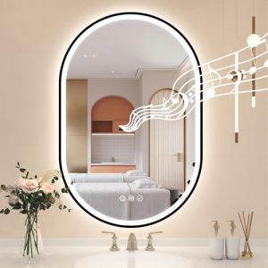 STARLEAD Noir Ovale-Miroir-Salle-de-Bain-avec-Éclairage 90x60cm, Bluetooth, Anti-buée, Dimmable, 3 Couleurs Légères, Mémoire, IP44, Verre Trempé, Horizontal/Vertical, Cadre Non Métallique (Starlead, neuf)