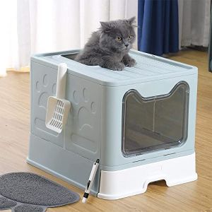 OHMG Bac &agrave; liti&egrave;re pour chat enti&egrave;rement ferm&eacute; avec couvercle type tiroir d&eacute;sodorisant Cat Litter Box Grand bac pliable avec pelle en plastique pour animaux de compagnie jusqu'&agrave; 15 kg (jusiZL, neuf)