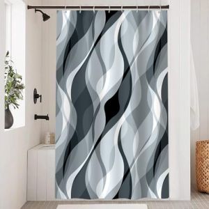 Uiiooazy Rideau Douche Anti Moisissure, Rideau de Douche Gris Abstrait Rayures Bleu Rayé Rideaux de Baignoire Tissu Imperméable Lavable Polyester Rideaux Salle de Bain avec 8 Crochets 120x180cm (dongguibinjingpinxiaodianpu, neuf)
