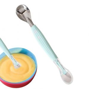 Cuill&egrave;re de grattoir &agrave; manger,Cuill&egrave;re de pur&eacute;e de fruits,Cuill&egrave;res &agrave; soupe de formation - Silicone Double t&ecirc;te b&eacute;b&eacute; Led T&eacute;tine Accessoires pour la nutrition de grattage des fruits (ciawerld, neuf)