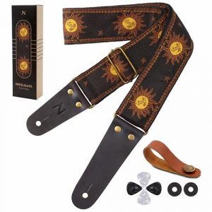 Nefelibata Sangle de guitare, courroie de guitare en coton brodée de soleil pour guitare basse, électrique et acoustique, bouton gratuit, cadenas de courroie et pics de guitare (zsfeiniao, neuf)