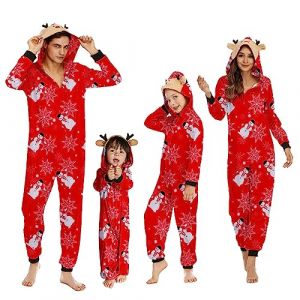 MUYOGRT Pyjama de Noël Famille Combinaison Pyjama Maison Chaud Jumpsuit Costume Famille Pyjama Impirmé de Noël Couple Ensemble Femme Homme Fille BéBé Garçon Printemps Automne Hiver (03, Papa) (Xiabing EU, neuf)