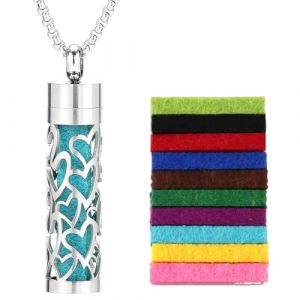 IKOPFLN Collier d'huiles essentielles pour femmes Aromath&eacute;rapie Huile Essentielle Diffuseur Pendentif Collier collier pendentif d'aromath&eacute;rapie en acier inoxydable avec 10 tampons en feutre (STAR DUANYUYU, neuf)