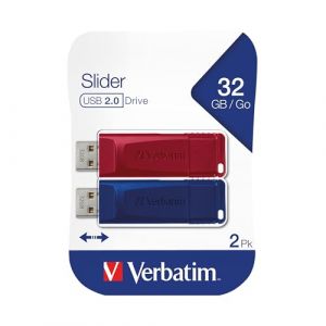 Verbatim Clé USB Slider Multipack 32Go I USB 2.0 I 2 clés USB I pour Laptop Ordinateur Portable ultrabook TV autoradio I Stick USB 2.0 I Clé USB avec Un système de Poussoir I Rouge Bleu (RAREWAVES-FR, neuf)