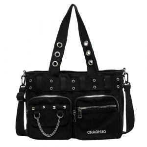 Makukke Sac à bandoulière gothique Y2K, grand sac à main, sac à bandoulière pour femme, Noir, L (Makukke-Store, neuf)