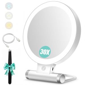 B Beauty Planet Miroir grossissant 30X/1X, Double Face, Miroir de Table pivotant à 360°, Miroir de Maquillage Rond (Blanc-30x Miroir de Courtoisie Éclairé) (B Beauty Planet-FR, neuf)
