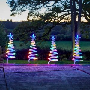 Marco Paul Lot de 4 lampes &agrave; piquet en spirale pour sapin de No&euml;l &ndash; D&eacute;coration de No&euml;l multicolore &agrave; piles avec 64 lumi&egrave;res LED &ndash; &Eacute;clairage festif pour l'ext&eacute;rieur (Garden_Mile, neuf)