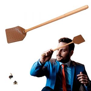 Voihamy Tapette À Mouches en Cuir - Tapette À Cuisine - Tapette À Mouches Manuelle avec Long Manche en Bois - Tapetteà Mouche SoliPortable - Outils Chasse À La Mouche pour La aison (Kbsin212, neuf)