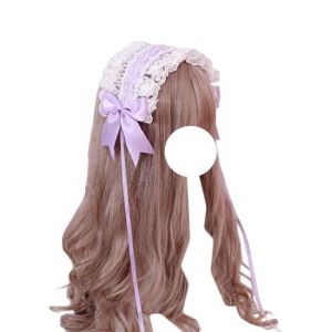 Accessoires for cheveux Lolita, serre-tête en dentelle blanche, serre-tête de soubrette, serre-tête à nœud, coiffe for fille, accessoire de robe Lolita(Light Purple) (FFNWFHZ, neuf)