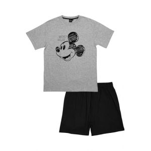 Pyjama Mickey Mouse Disney pour homme - Ensemble pyjama pour homme - Haut à manches courtes avec short et pantalon - Gris/noir, gris/noir, XL (Elfen-Shop, neuf)
