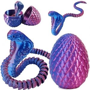 Joycabin Jouet Serpent imprim&eacute; en 3D, &oelig;ufs de Dragon, &oelig;ufs de Serpent, &oelig;ufs de Serpent de P&acirc;ques, Animaux imprim&eacute;s en 3D, Jouets pour Enfants, Cadeaux de Bureau (Cobra-Bleu Violet) (XINYI-EU, neuf)