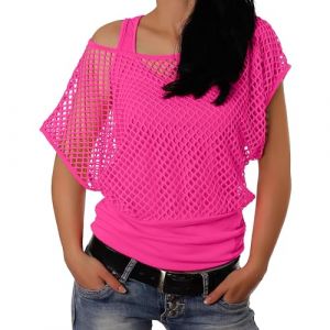 Déguisement Année 80 Femme Fluo T-Shirt Resille, Deguisement Annee 80 Kit Annee 90 Femme Accessoires CarnavalVêtements D'aérobic Fête Thème Tenue Disco Femme (hoarse-NU, neuf)
