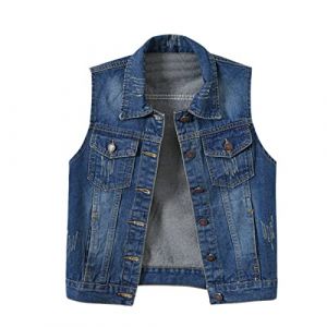 Gilet en Jean Femme Denim Veste sans Manche D&eacute;chir&eacute; Boutonn&eacute; Bleu fonc&eacute; XXL (light-in-the-dark, neuf)