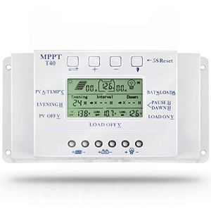 OOYCYOO 40A Régulateur de Charge Solaire, 12V/24V Batterie Détection Automatique,avec contrôle de minuterie de charge double pour système de réverbère,Avec écran LCD USB (yingnakejiyouxianzerengongsi, neuf)