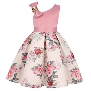 BUNNY LULU Robe pour Filles à épaule inclinée pour Demoiselle d'honneur, Princesse de Mariage, nœud d'anniversaire pour Enfants, soirée de Bal de fête de Boule (Rose,4-5Ans) (Bunny LuLu Store, neuf)